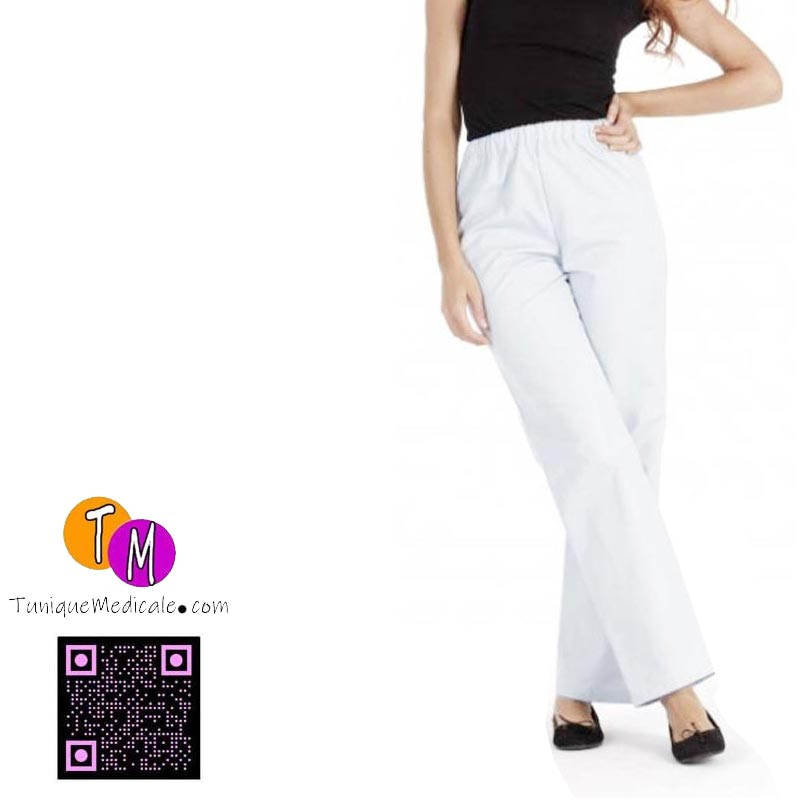 Pantalon blanc profession médicale ceinture élastique - Livraison gratuite