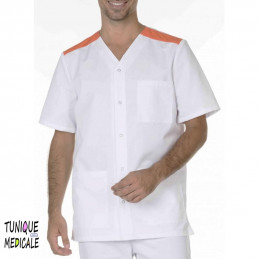 Tunique médicale homme blanc garnie orange