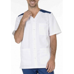 Tunique médicale homme blanc garnie marine