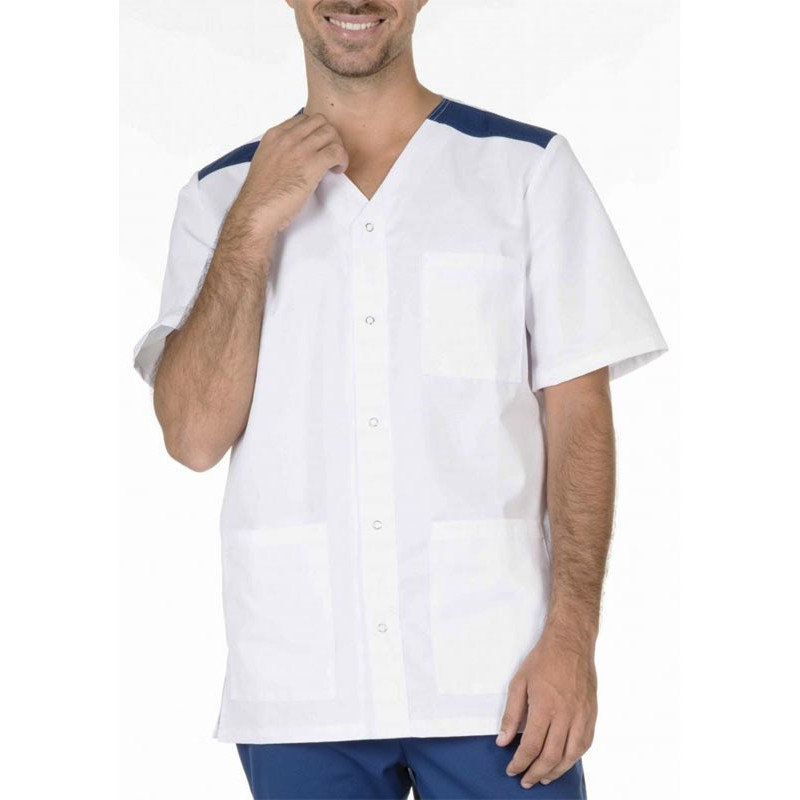 Tunique médicale homme blanc garnie marine