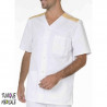 Tunique médicale homme blanc garnie jaune clair